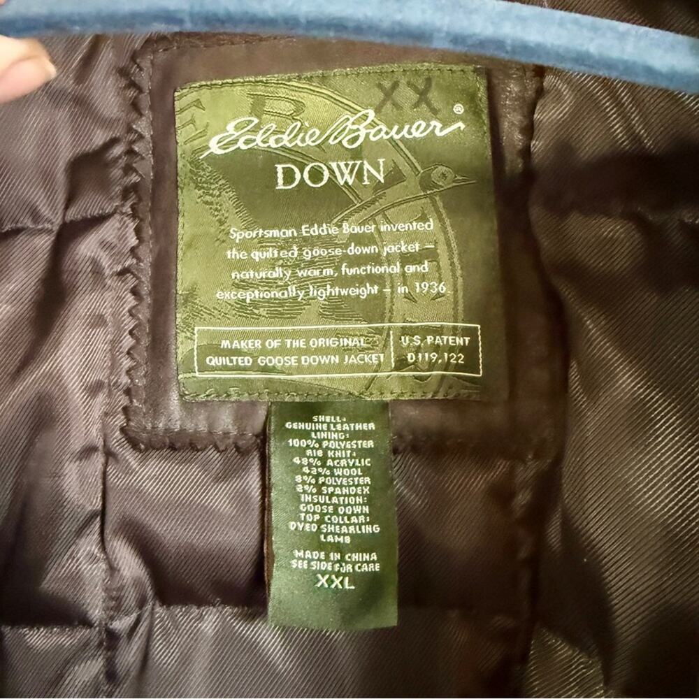 Vintage Eddie Bauer Lambskin Leather Goose Down Bomber Jacket with Plush Collar - Picture 5 of 16